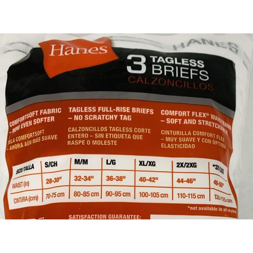 3 Mens Hanes White Cotton Briefs 2XL 44-46 Full Rise Big Slightly Imperfect 2014 - Picture 6 of 11